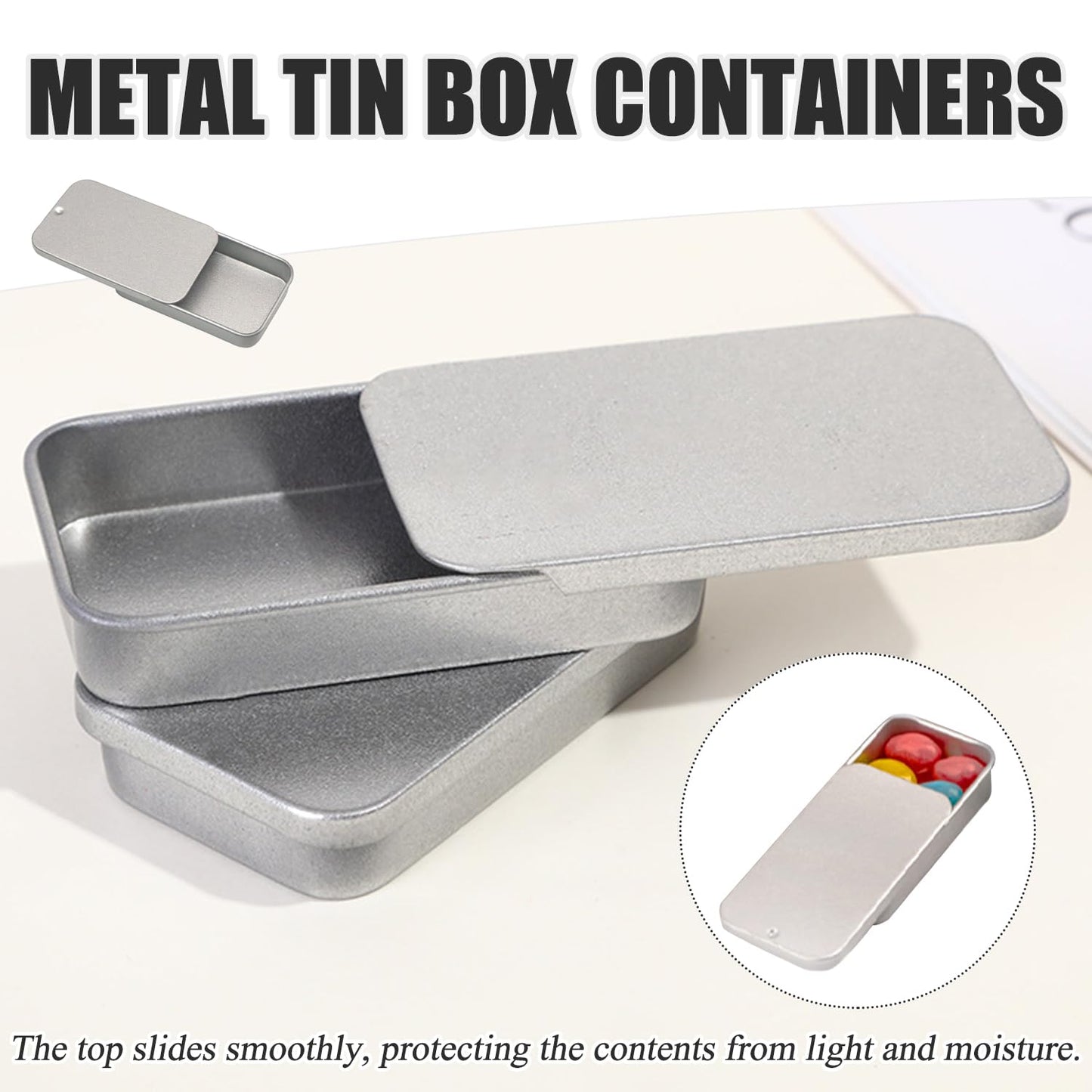 SYEYCW 6 Pcs Small Tins, Rectangular Tin with Slider Lid, Metal Tin Box Container, 50 × 25 × 10mm Portable Metal Holder