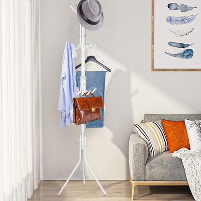 Ejoyous Coat Rack Stand, Steel Clothes Hanging Tree Stand with Multiple Hooks 174cm Standing Coat Tree for Hats, Bags, Scarf White