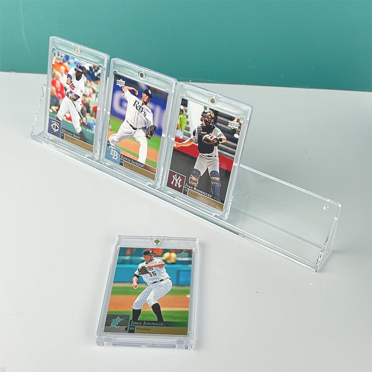 Laroal 2Pcs Card Showcases Stand Acrylic Wall Mounted Showcases For Displaying Trading Cards And Baseball Card(Clear