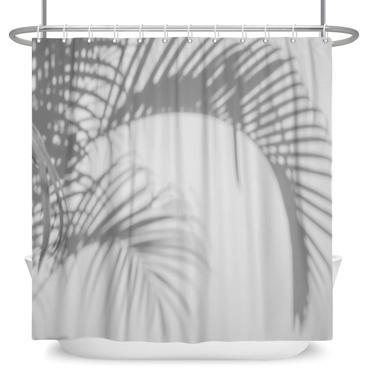 Bovlleetd 71x79in Grey Shower Curtain - Palm Leaf Tree Shadow Bathroom Art Deco Curtain with Hooks