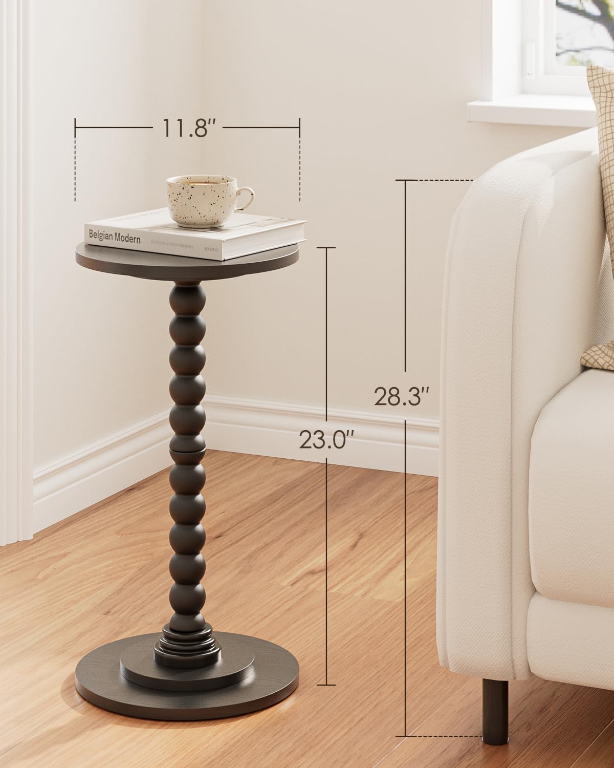 Apetaccat Round Side Table, Drink End Table with Solid Wood Leg, Small Side Tables for Living Room, Bedroom, Study, Black