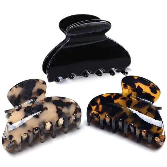 FSMILING Medium Hair Claw Clips For Fine Hair, Nonslip Small Claw Hair Clips For Women Thin Thick Hair, Celluloid Tortoise Hair Clip Jaw Claw Clamp