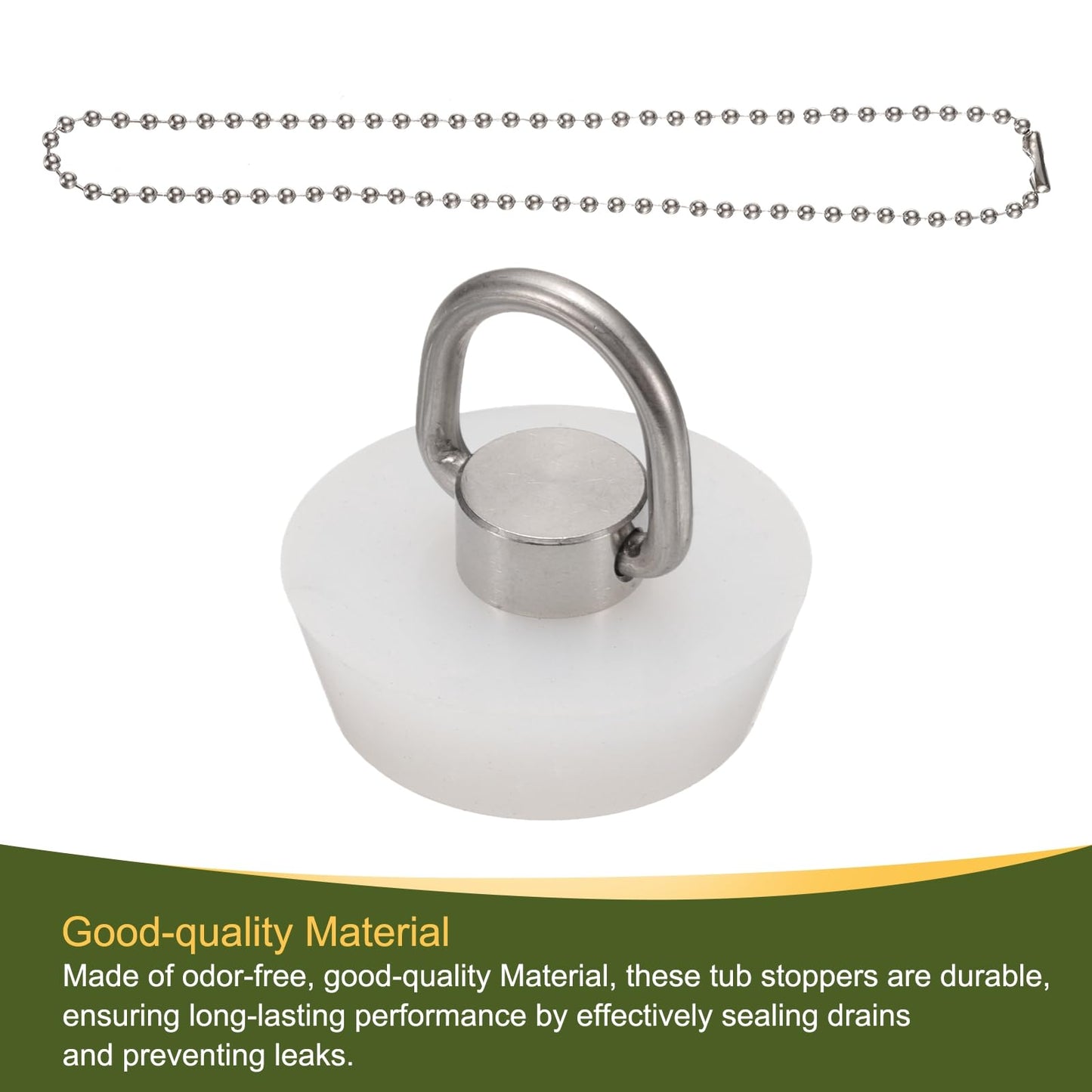 sourcing map Drain Stoppers, Silicone Bathtub Stopper Sink Plugs Caps with Hanging Ring and 15" Bead Chains for Bathtub Kitchen Bathroom