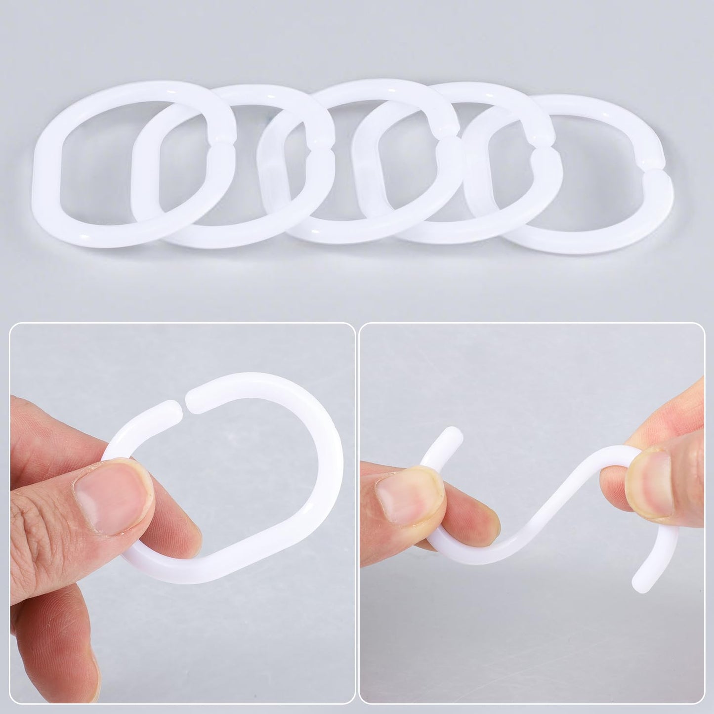 Lanjue 36 Pack Shower Curtain Rings, White Plastic C Hooks