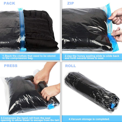 ALMING Compression Bags for Travel - 12 Pack Space Saver Bags - No Vacuum or Pump Needed - Vacuum Storage Bags for Travel Accessories - Transparent