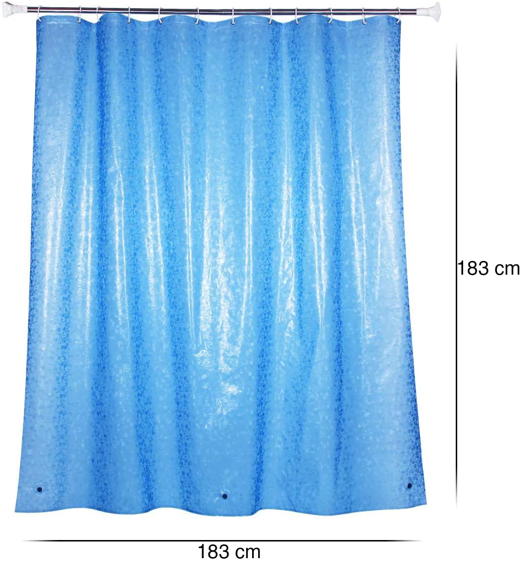 WELTRXE Shower Curtains, Mould Proof Mildew Resistant, Waterproof Shower Curtain Liner, 3D Effect Blue Pebble EVA Bath Curtain with Magnets