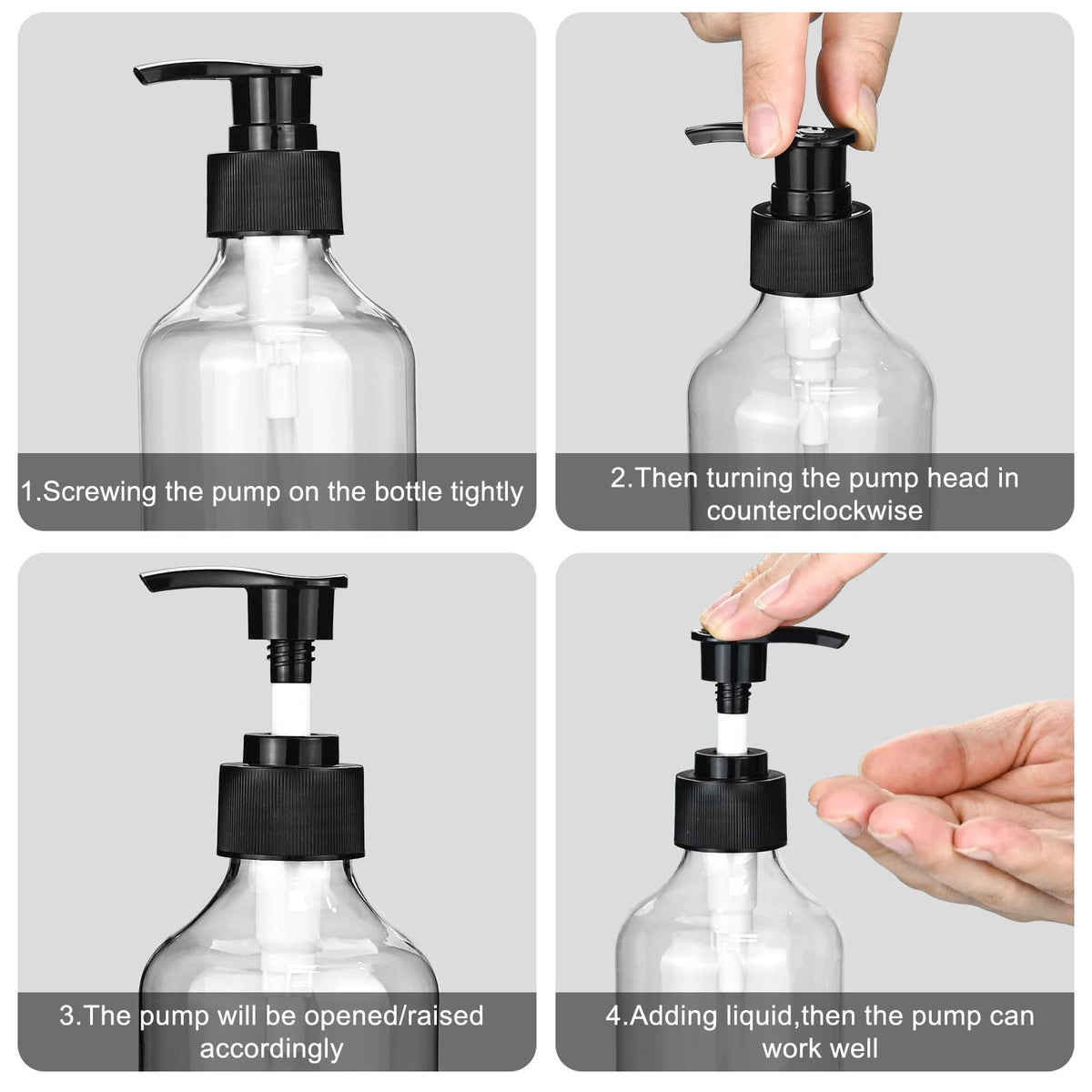4Pcs Empty Press Pump Bottles, 300ML Refillable Bottle for Cooking Sauces, Plastic Liquid Soap Dispenser Refillable Container for Essential Oils