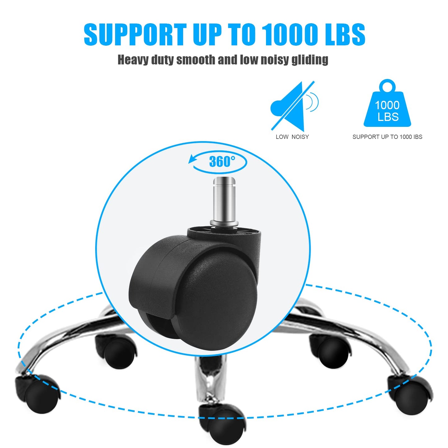 YIOVVOM Office Chair Wheels Replacement Rubber Chair casters(Set of 5) for Hardwood Floors and Carpet- Heavy Duty Caster Support up to 750bls,2 Inch