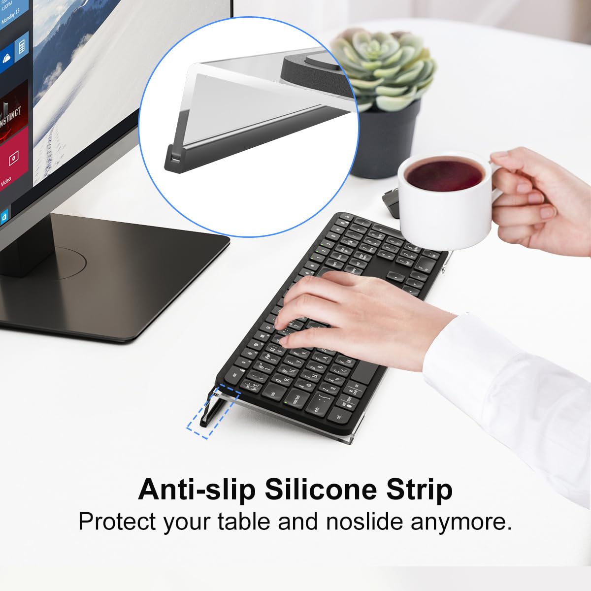 suptek Clear Acrylic Tilted Computer Keyboard Stand for Easy Ergonomic Typing, Keyboard Tray Holder Silicone Anti-Slip Case for Office Desk, Home