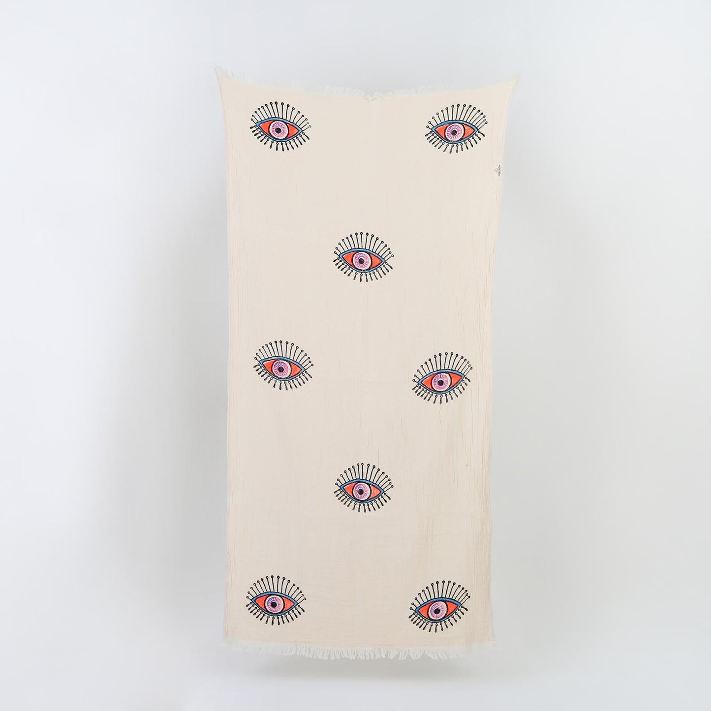 OZDESIGN Colorful Evil Eye Stone Print Turkish Towel – 100% Cotton Double Layered Peshtemal 90x170 cm – Lightweight, Absorbent