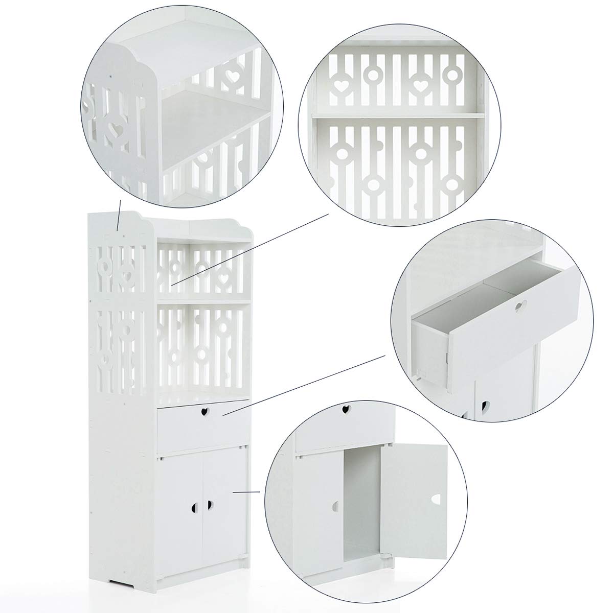 [100x40x25cm XXL]Waterproof Bathroom Storage Cabinet Floor Standing Organizer Rack Bookcase Shelf White Bathroom Decor Furniture for Living Room