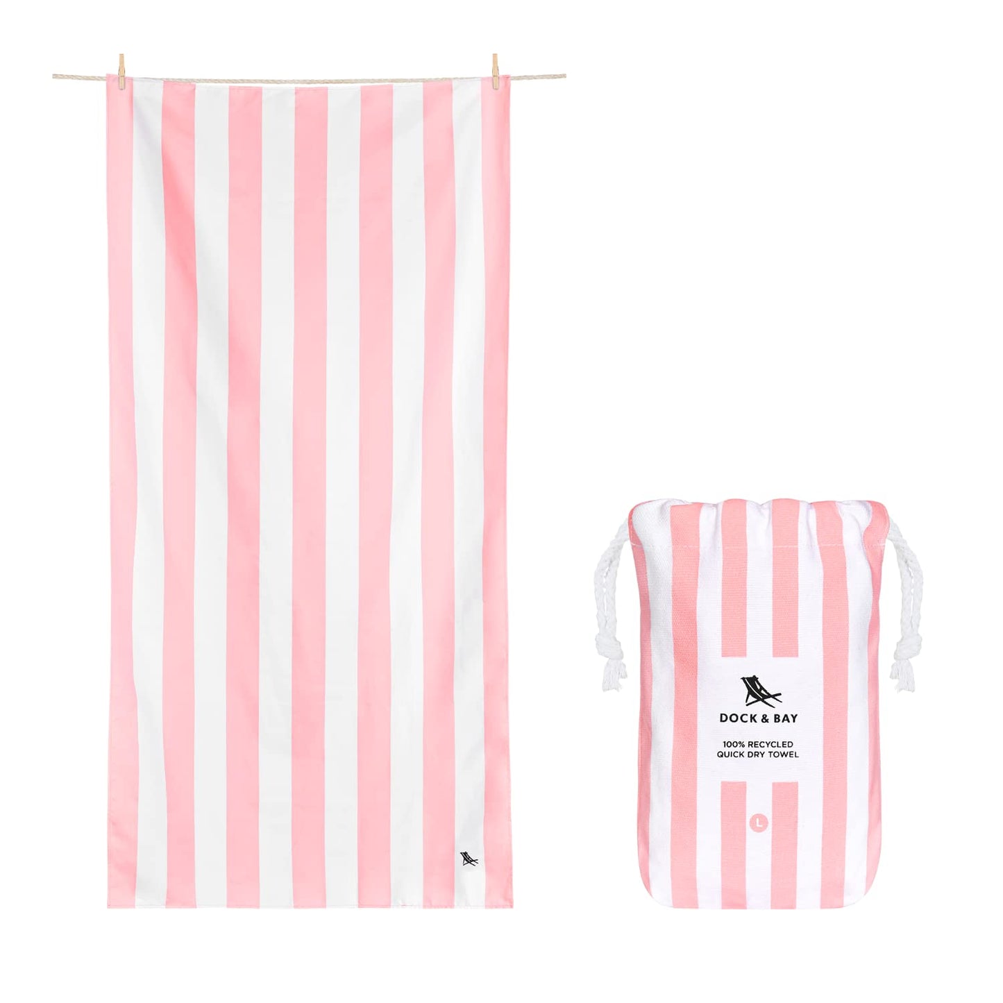 Dock & Bay Beach Towel - Quick Dry, Sand Free - Compact, Lightweight - 100% Recycled - Includes Bag - Cabana Light - Malibu Pink - Large (160x90cm,