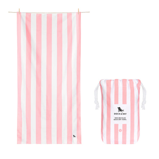 Dock & Bay Beach Towel - Quick Dry, Sand Free - Compact, Lightweight - 100% Recycled - Includes Bag - Cabana Light - Malibu Pink - Large (160x90cm,