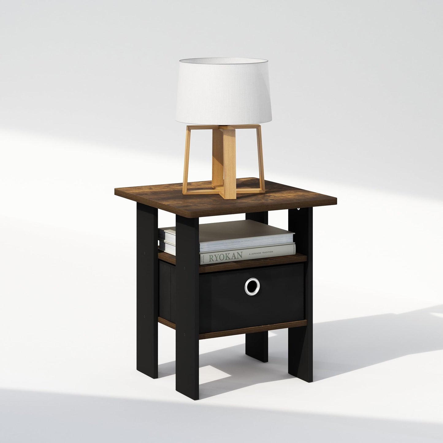 Furinno TIDUR Bedside Table with Storage Bin, Amber Pine