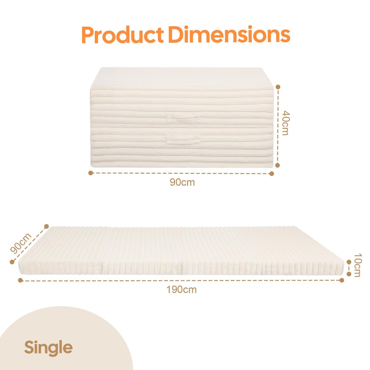 MeMoreCool Folding Floor Mattress 190x90cm, 4-Fold Foam Guest Bed, Beige