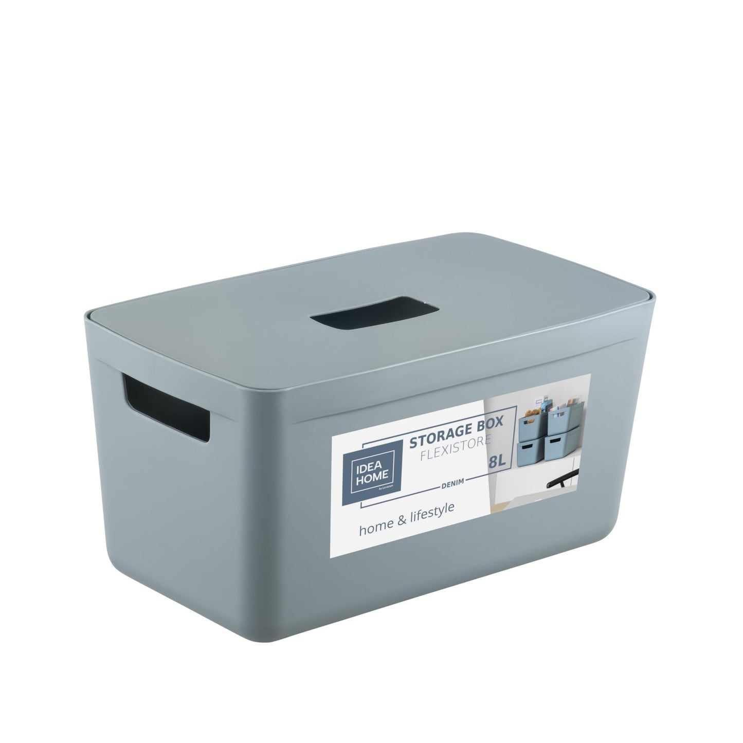IDEA HOME FLEXISTORE Storage Box 8L – Durable Organizer with Lid and Handles – Unbreakable Plastic – Denim Blue Storage Container for Home and Office