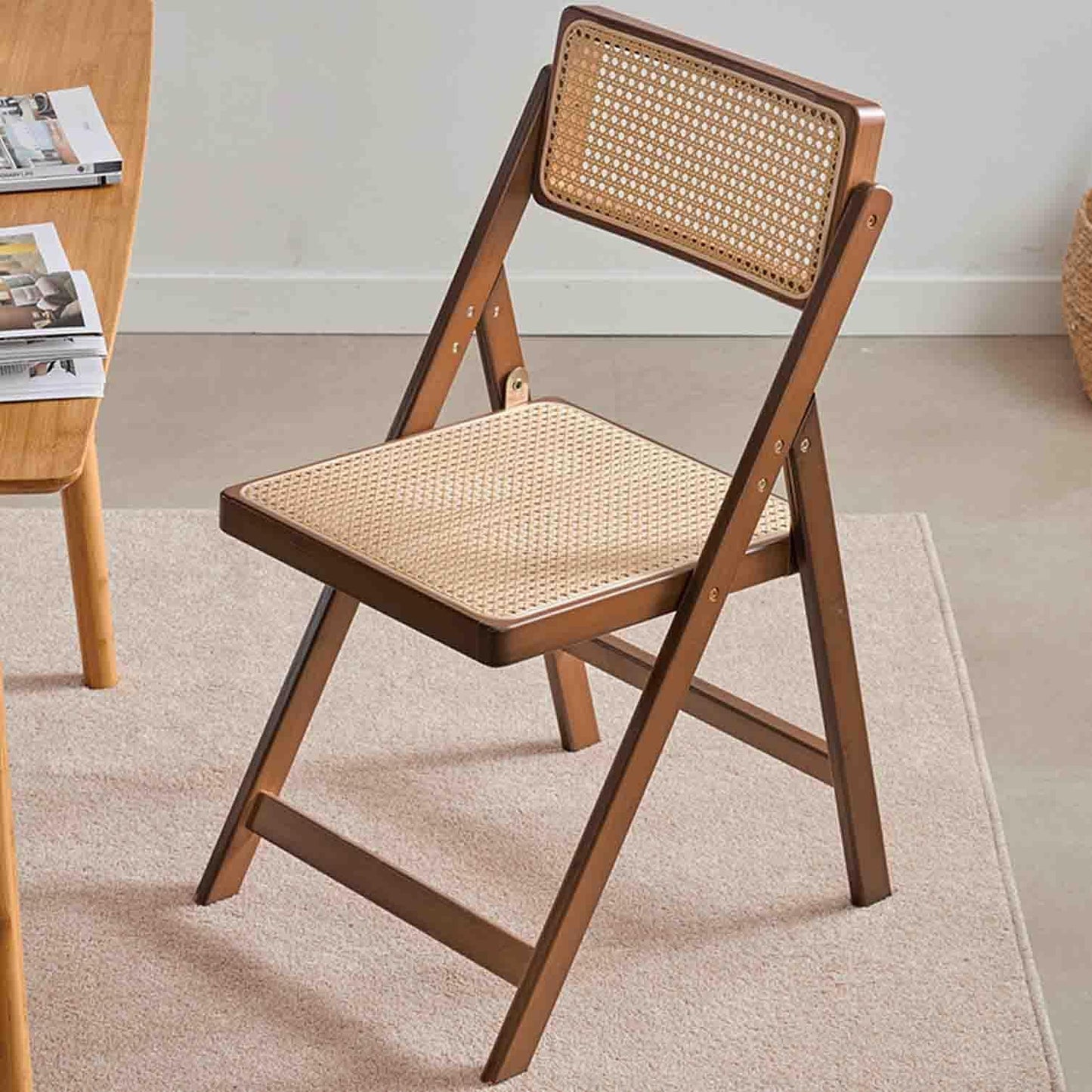 Misorat Rattan Folding Chair, Backrest Chair, Minimalist Homestay, Solid Wood Home, Living Room Chair, Leisure Backrest, Dining Chair, Chair,A