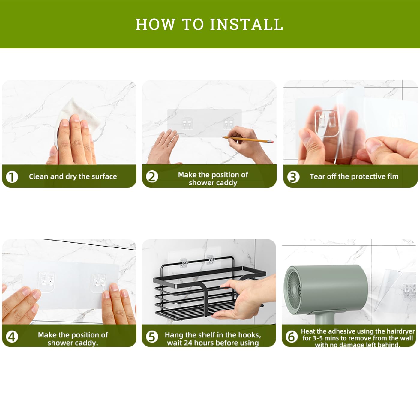 MIUTME 4-Pack Shower Caddy Adhesive Replacement, Strong Transparent Adhesive Hooks,Waterproof Shower Strips,No Drilling,for Soap Holder