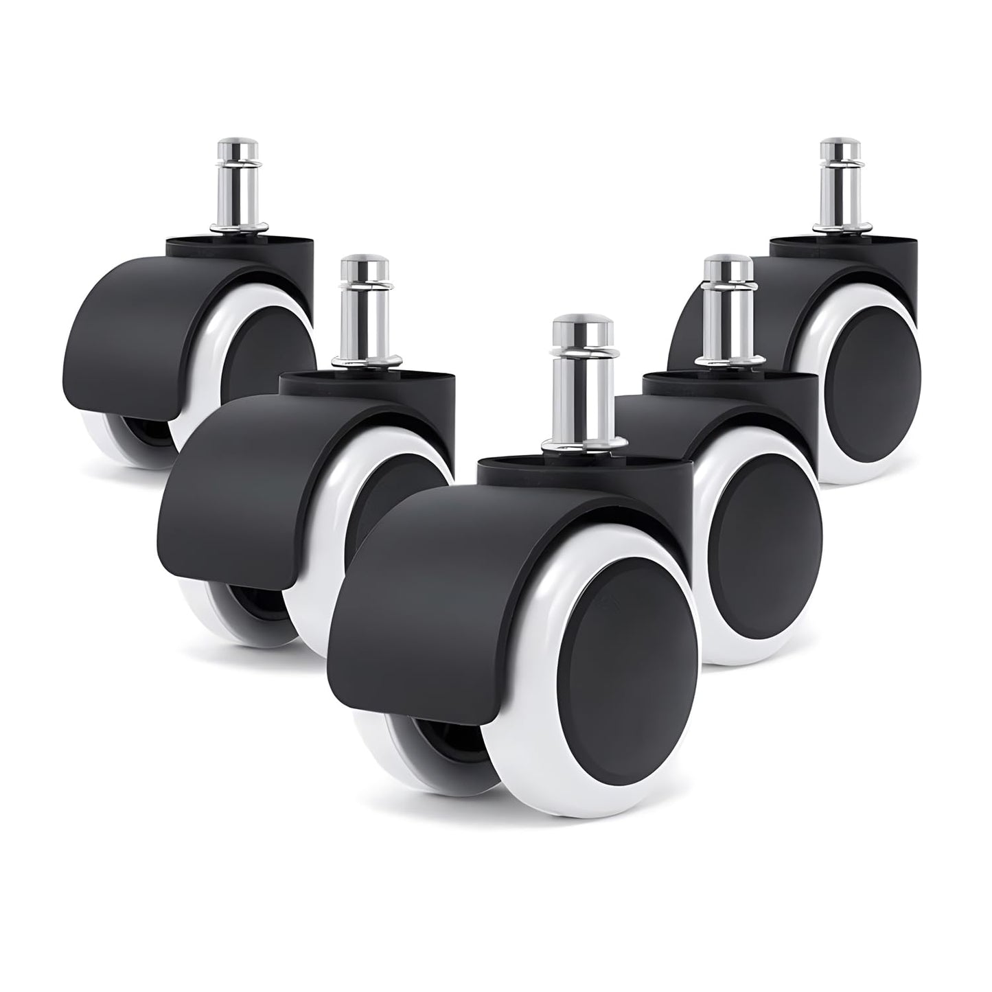 TBACW 2" Universal Office Chair Wheels Heavy Duty Replacement, No Noise Rubber Chair Casters Wheels, Standard Size 11mm Set of 5