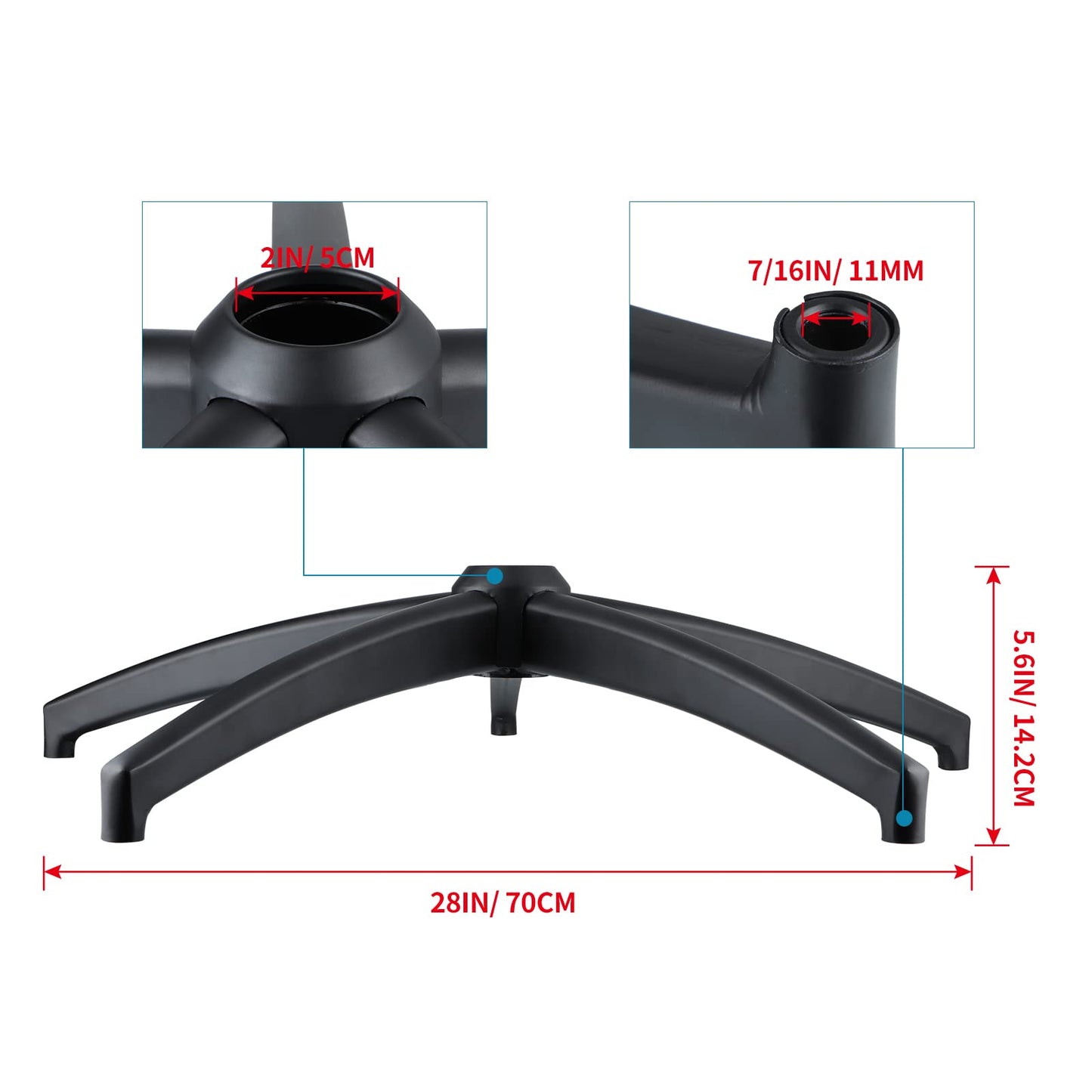 Skelang Office Chair Base 70 cm, Desk Chair Base Part with Reinforced Metal Leg, Gaming Chair Bottom Replacement