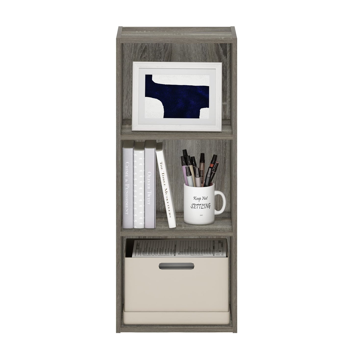 Furinno LUDER Book Shelf, 3-Cube Bookshelf, Bookcase, 9.3 x 12 x 31.5, for Living Room, Bedroom, Home Office, French Oak