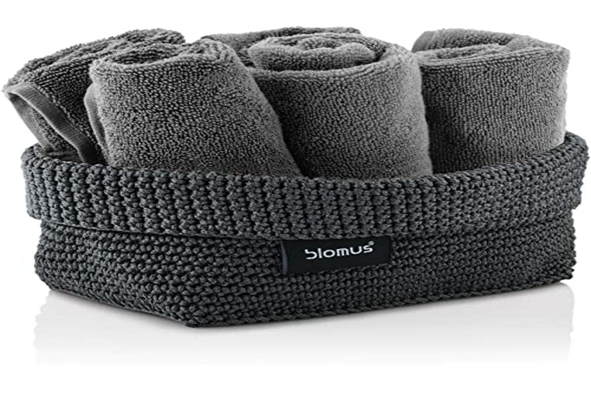 Blomus -TELA- 68885 Crochet Basket L Made of Synthetic Fibre, Anthracite, Basket for Storage, Workmanship, Exclusive Look, Ideal for Towels