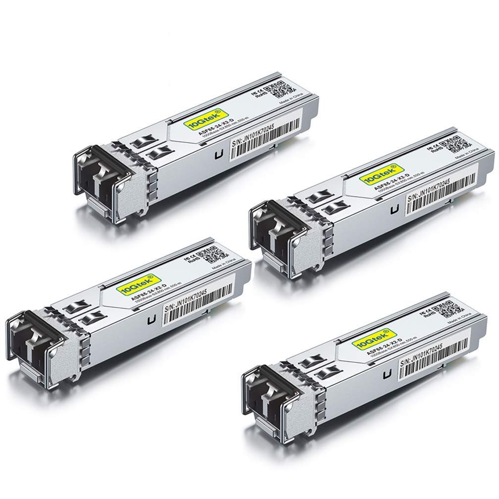 [4 Pack] 10Gtek for Netgear AGM731F 1G SFP SX Multimode Transceiver, 1000Base-SX Fibre Mini-Gbic Module, Dual LC Connector, 850nm, 550m