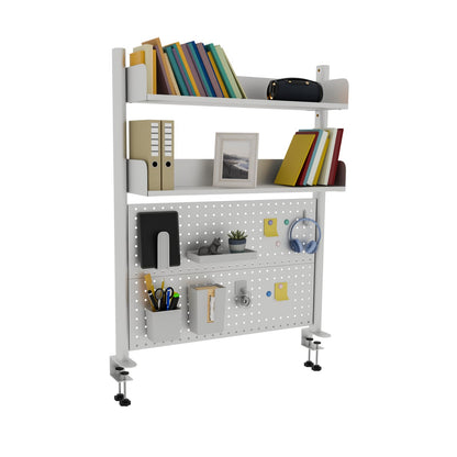 Boltmol Clamp-on 2-Tier Desk Shelf,White 80CM, Desktop Organizer With Pegboard, Countertop Storage Bookcase For Home, Office Or Dorm