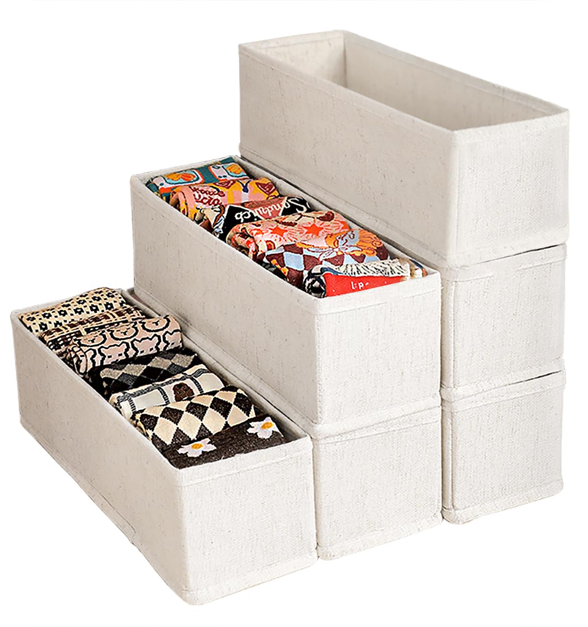 MURRI&MURRDI Mini Foldable Clothes Drawer Divider 6 Pack, Fabric Underwear Drawer Organizer, Small Wardrobe Sock Box