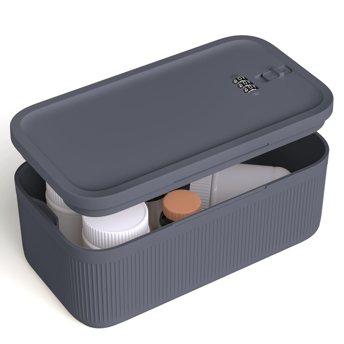 JOSTART Small Lockable Storage Box with Combination Code Portable Lockable Medicine Box BPA-Free Phone Safe for Home Refrigerator Office Travel (Gray)