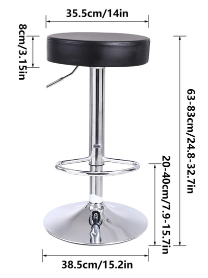 KKTONER Round Bar Stool PU Leather with Footrest Height Adjustable Swivel Pub Chair Home Kitchen Bar stools Backless Stool (Black)