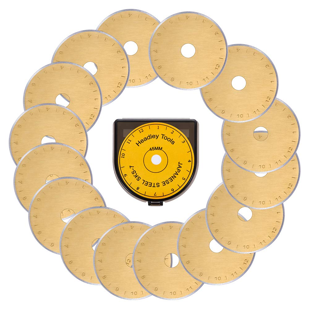 Headley Tools 45mm Rotary Cutter Blade Titanium Color (Pack of 15) - Fits Fiskars Turecut, Olfa Cutters