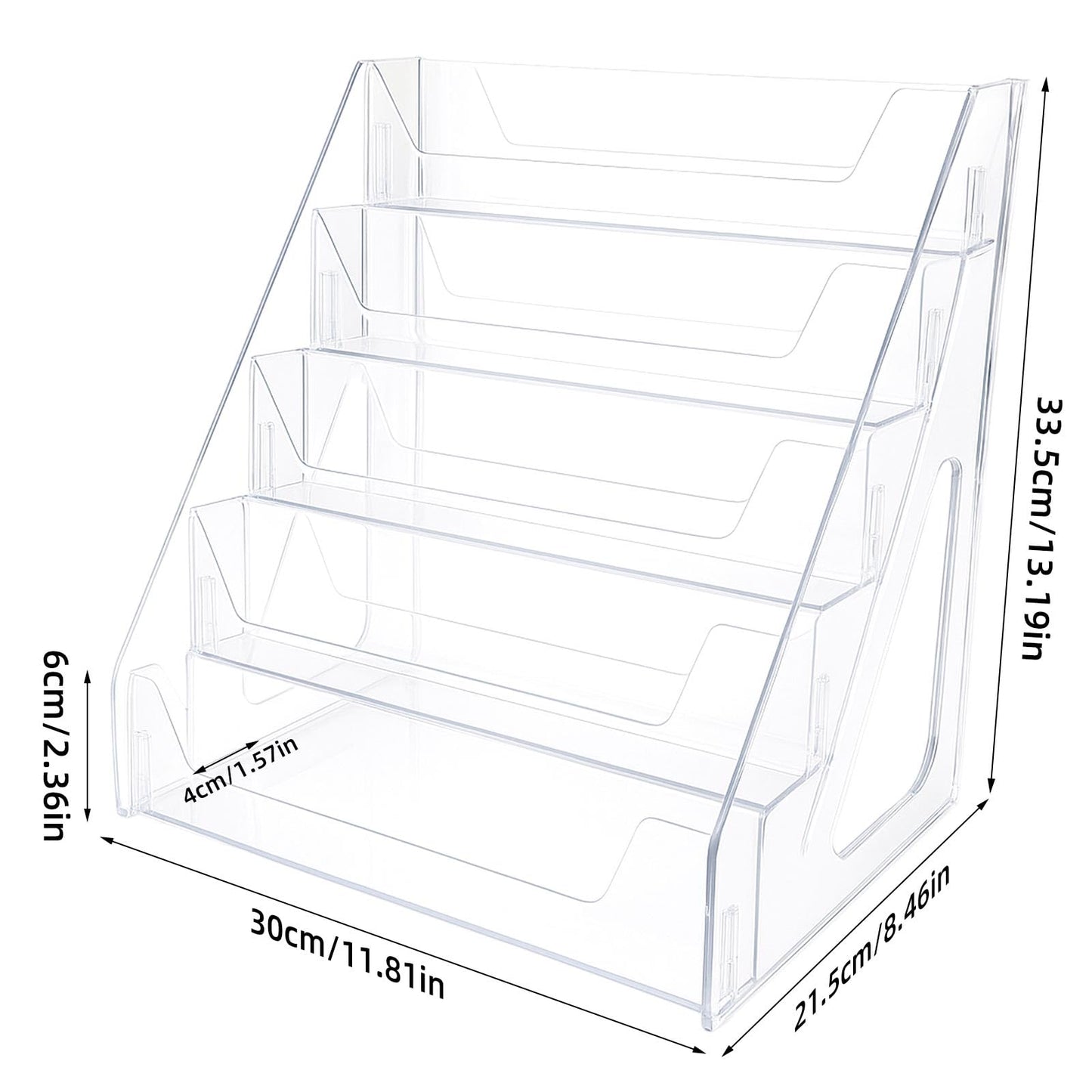 lasuroa 5-Tier Greeting Cards Display Stand, 30cm/11.8in Clear Tiered Trading Cards Holder, Multi-Purpose Organizer Rack for Postcards, Stickers
