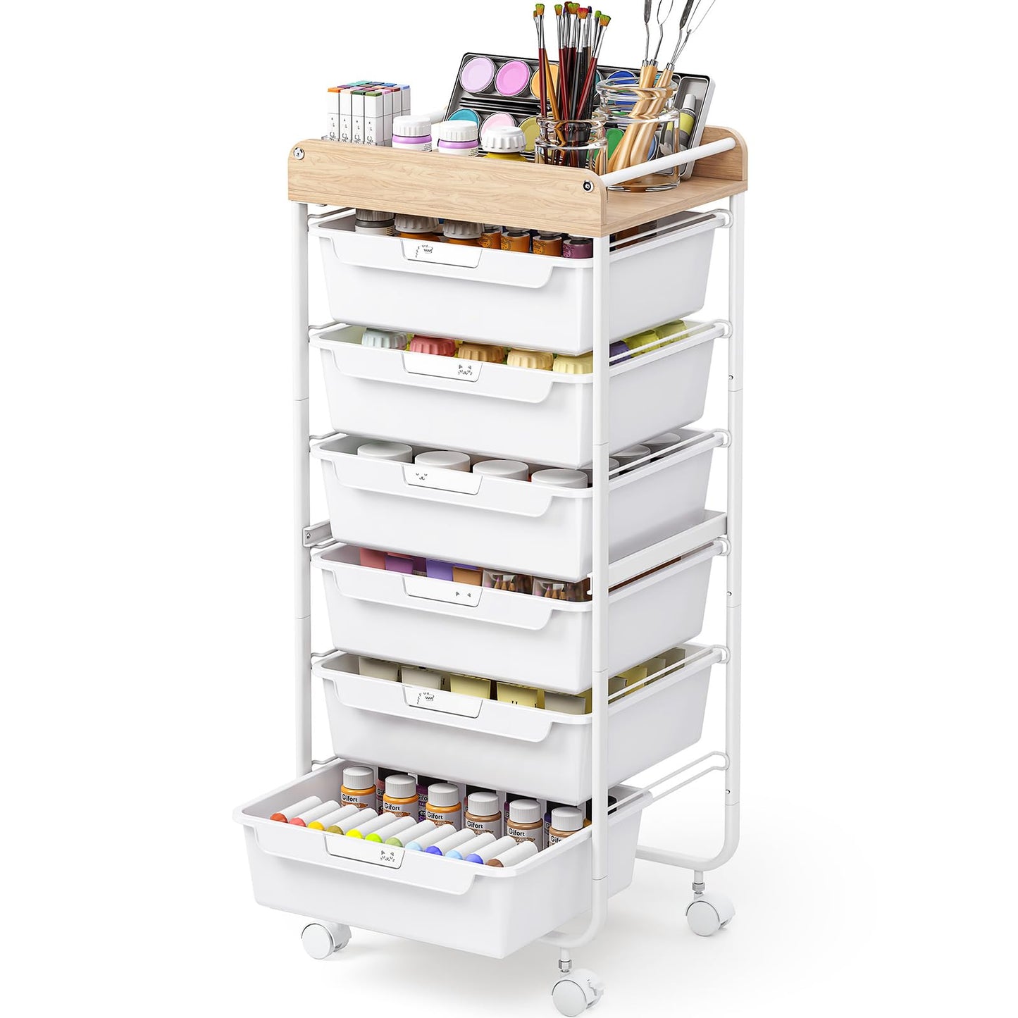 SYKIARIOL 6-Drawer Storage Cart, White