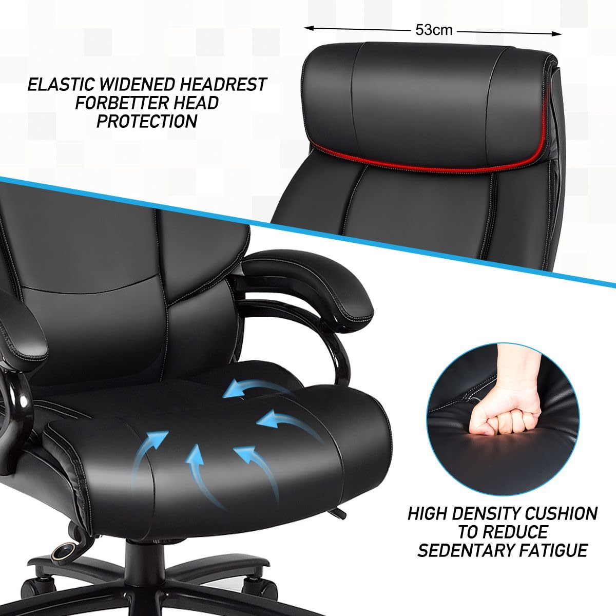 CASART PU Leather Office Chair, 300/400/500LBS Big and Tall Executive Chair with Rocking Backrest&Armrest, Heavy Duty Metal Base