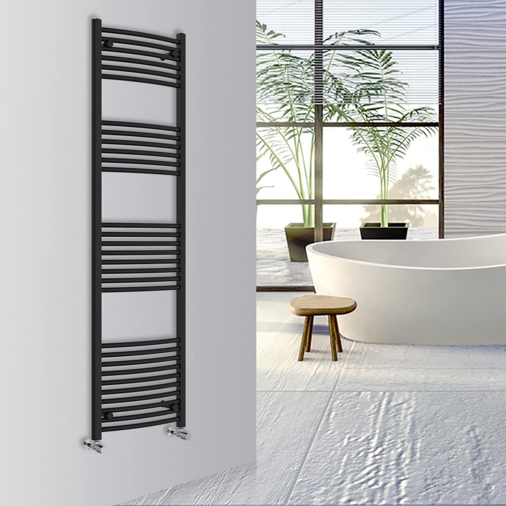 Warmehaus Curved Bathroom Heated Towel Rail Warmer 1800x500mm Black