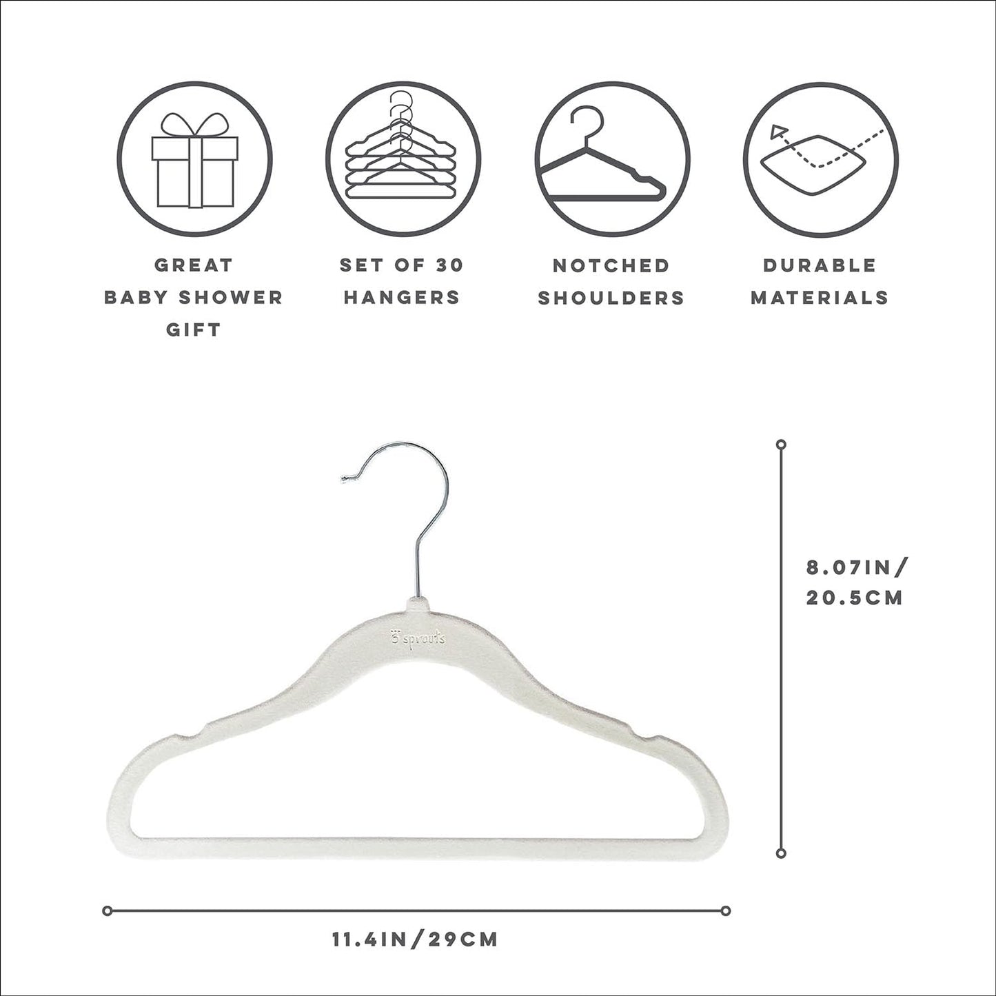3 Sprouts Velvet Baby Hangers Non-Slip Infant and Toddler 30 Pack, Green