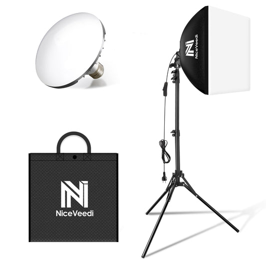 Niceveedi Photography Light Kit, 5400K Softbox Light With 160cm Tripod Stand &50W/450W Equivalent LED Bulb, Continuous Studio Lighting for Video
