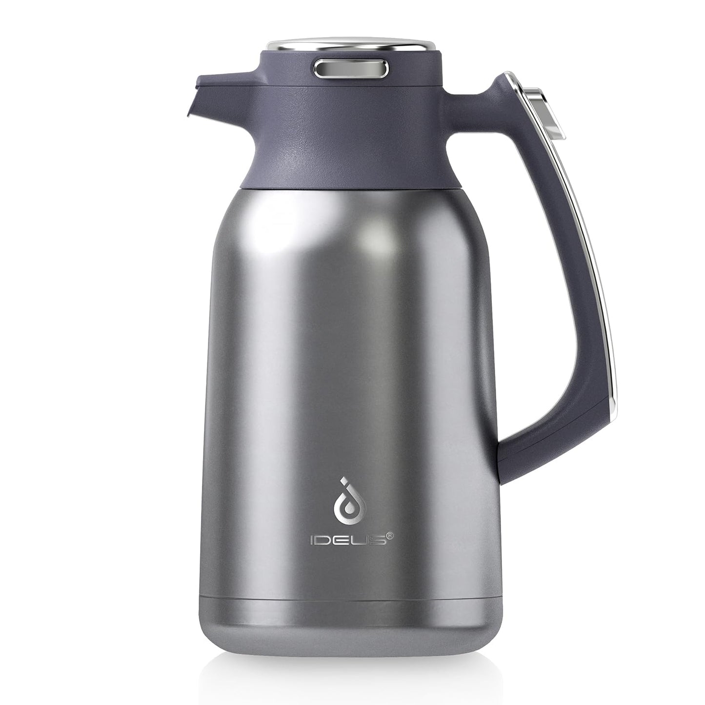 IDEUS Vacuum Insulated Coffee Carafe, 68 oz (2 Liters) Stainless Steel Milk Jug Thermal Tea Pot Hot & Cold Water Beverage Dispenser (Silver)