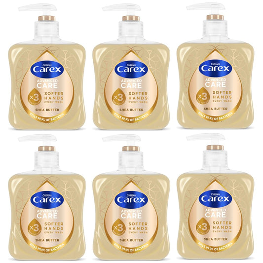 Carex Advanced Care Shea Butter Antibacterial Hand Wash, 3x More Moisturisers, Clean & Protect Hands, Bulk Buy, Pack of 6 x 250ml