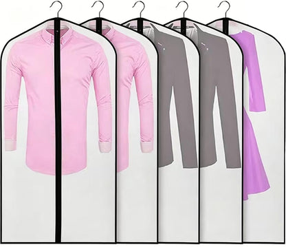 Semi-transparent Garment Bags 60×100cm, Mothproof Waterproof Breathable Full Zipper Dust Cover for Clothes Storage, 5 Pack Black
