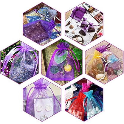 G2PLUS Purple Organza Gift Pouches, 10x15 CM Medium Organza Favour Bags, 100 PCS Wedding Jewelry Bags, Clear Mesh Pouches Perfect for Wedding, Christmas, Birthday, Anniversary