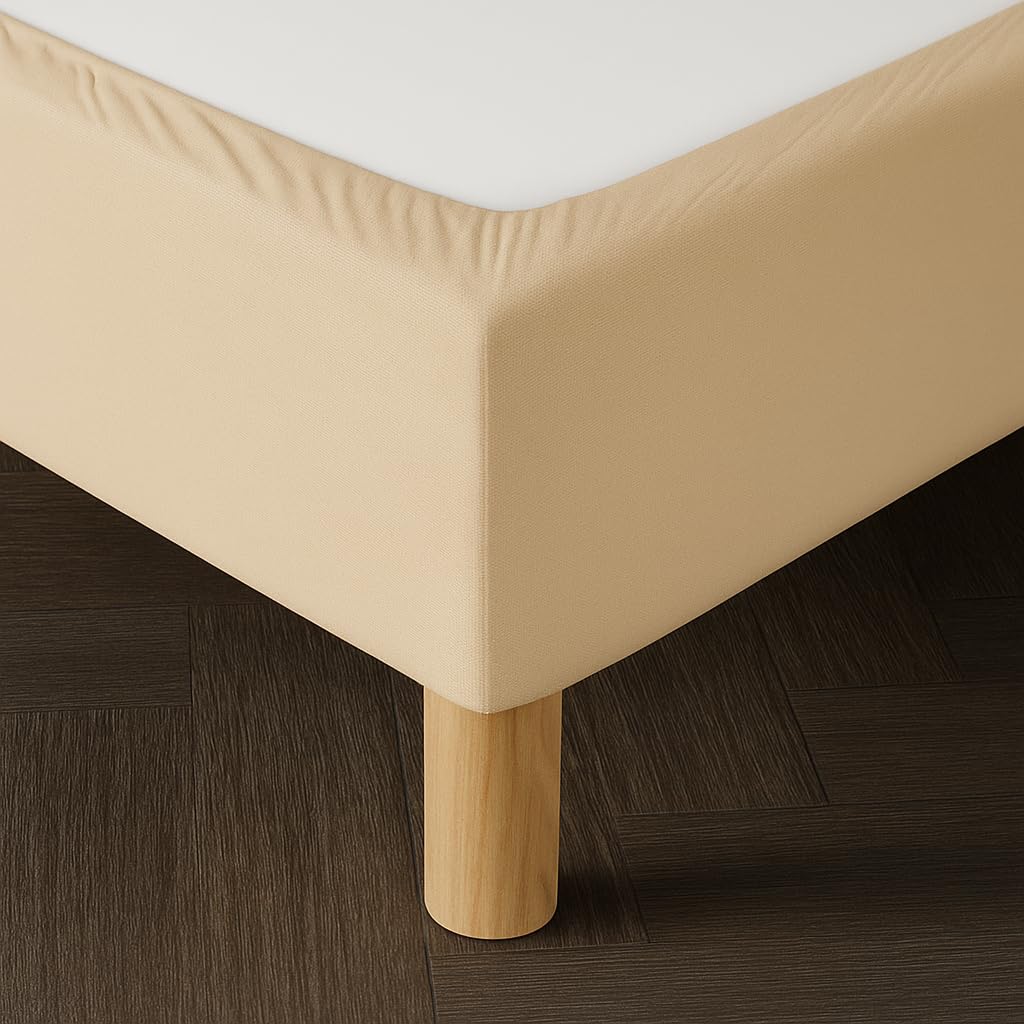 Dahlica Bed Base Cover 140 x 200 cm Beige – Soft and Stretchy Fabric – Impeccable Look – Easy to Install