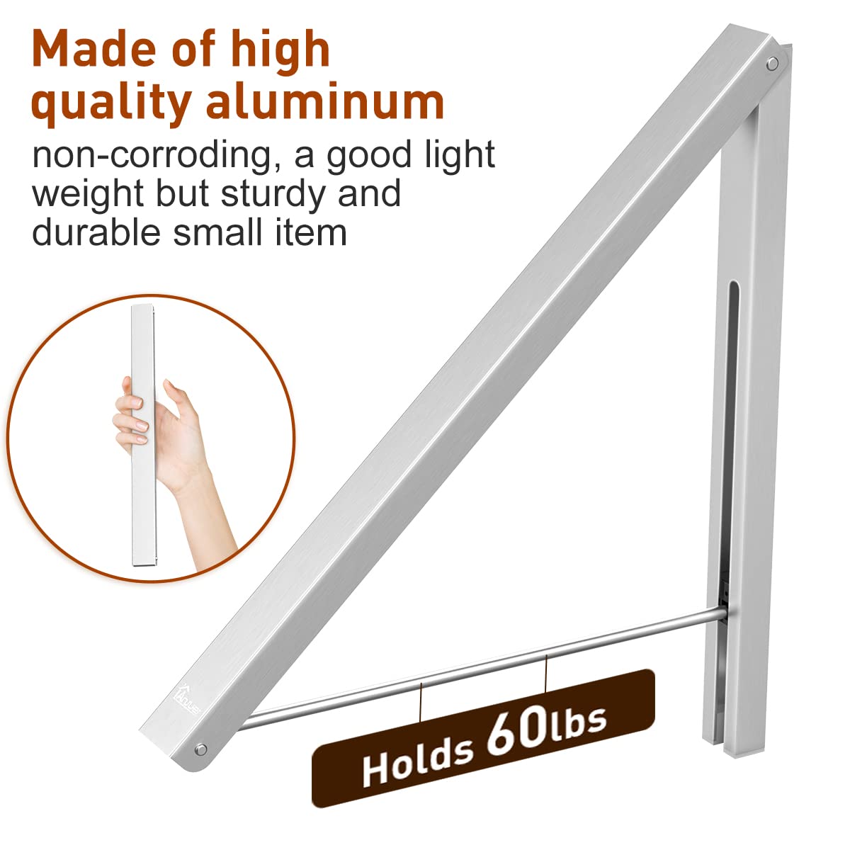 Anjuer Folding Clothes Drying Rack Airer Non-corroding Aluminum Wall Mounted Coat Hanger Rack Space Saving Home Bedroom Storage Suit Hangers Silver
