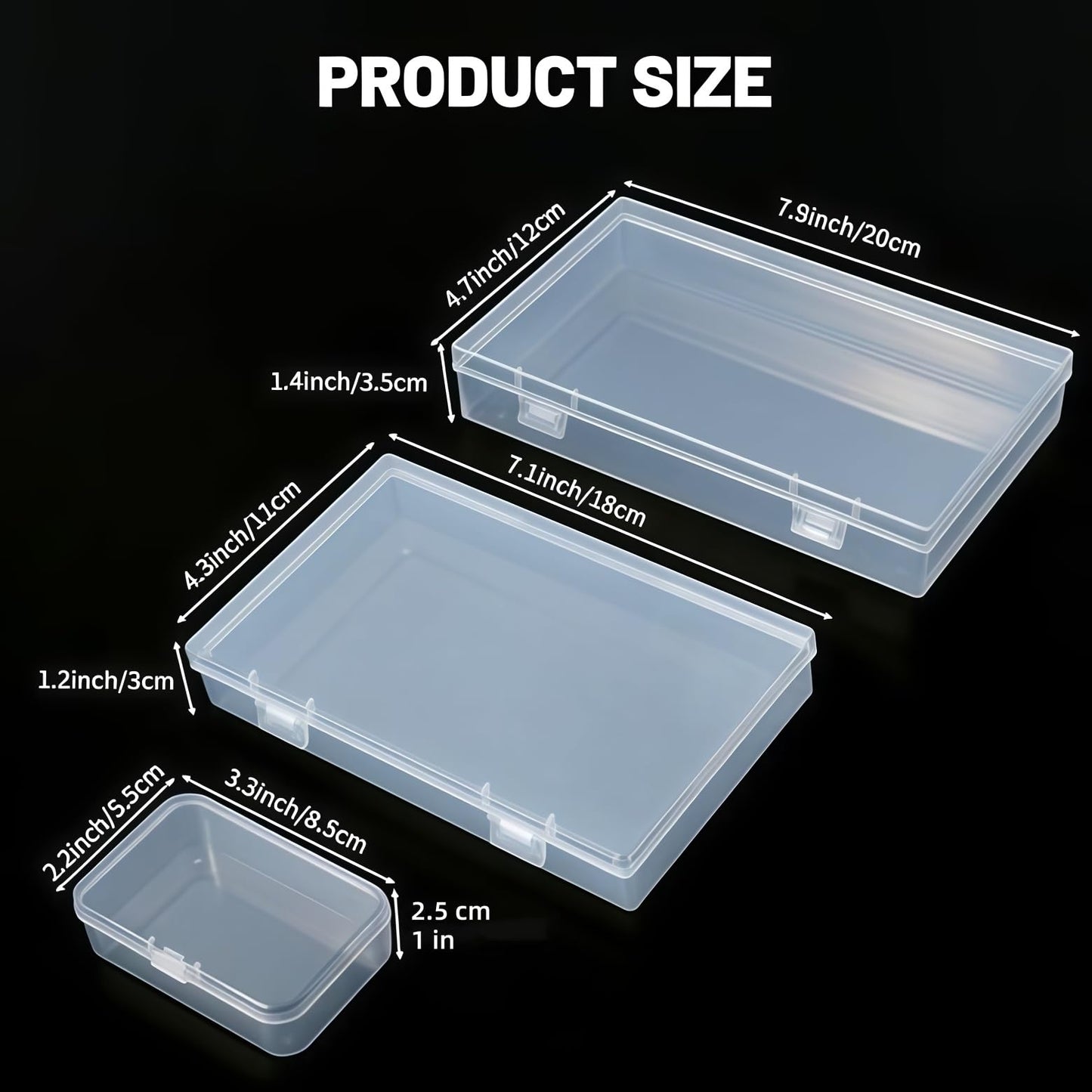 LJY Clear Hinged Storage Boxes, 20 Pack, 3 Mixed Sizes