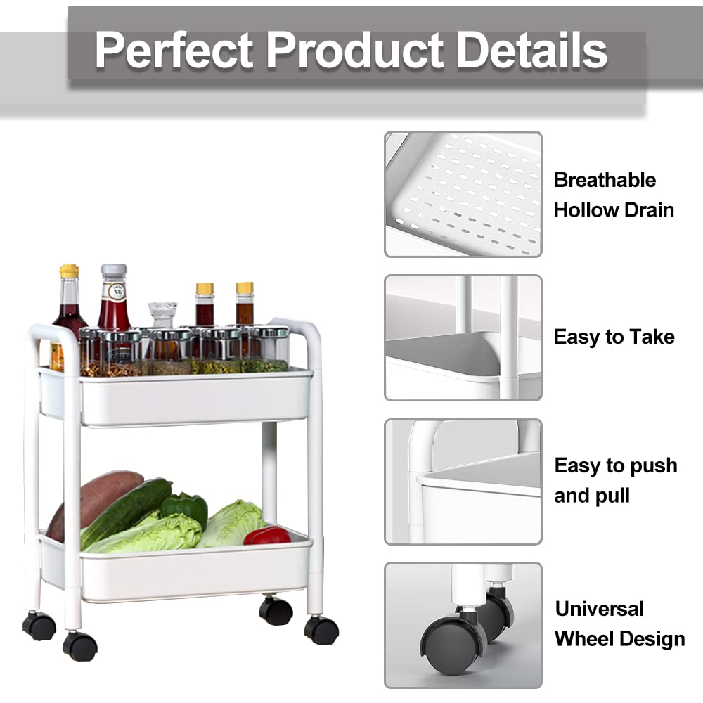Melody House 2-Tier Utility Rolling Cart Storage Organizer Sofa Side Table with Wheels