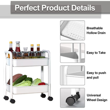 Melody House 2-Tier Utility Rolling Cart Storage Organizer Sofa Side Table with Wheels