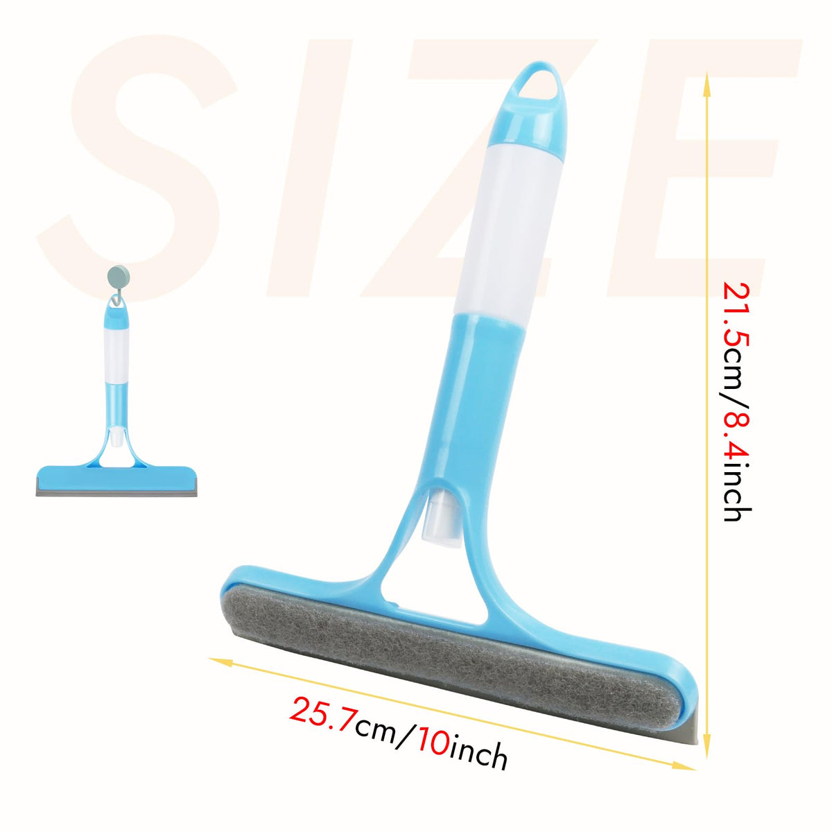 Shower Screen Wiper with Spray, 3 in 1 Window Glass Screen Cleaner Brush, Window Cleaning Kit, for Bathroom, Mirror and Car Glass blue
