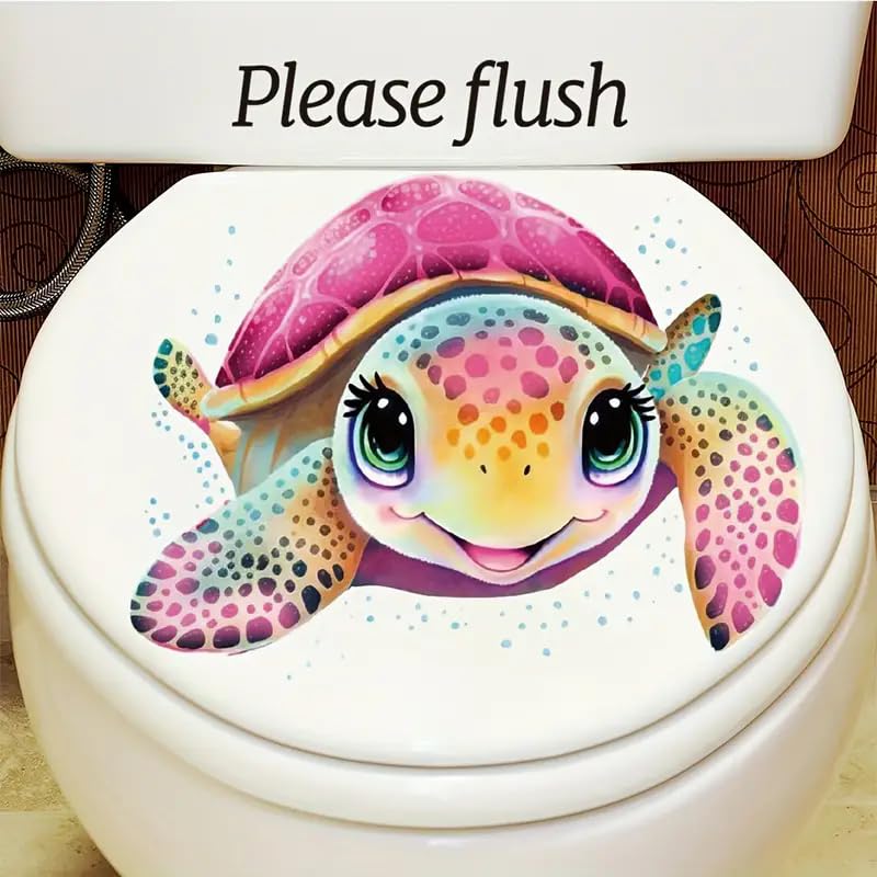 Christmas Pink Turtle Toilet Cover Sticker Decals,Spring Flower Leaf Butterfly Waterproof Toilet Lid Tank Seat Decals Cistern Self-Adhesive Bathroom