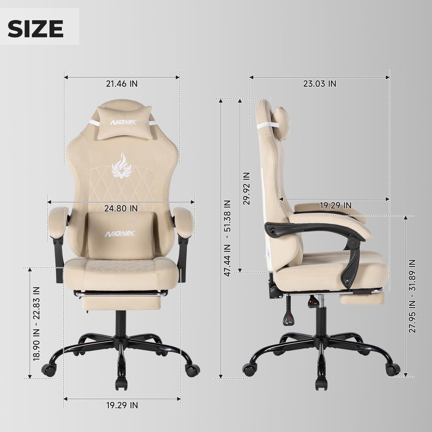 NIONIK Massage Gaming Chair with Footrest, Ergonomic Office Chair with Lumbar Support and Headrest